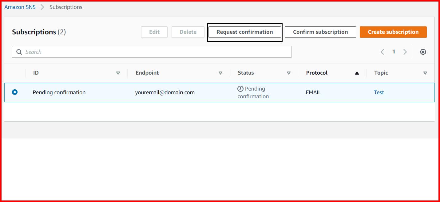 Picture showing the status of the subscription as Pending confirmation